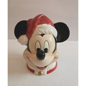 Vintage Disney Enesco Mickey Mouse Santa Head Bank with Stopper Ceramic